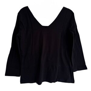 NWT Linda Leal Cotton 3/4 Sleeve Scoop Neck Top V-Back USA Made Casual Black L